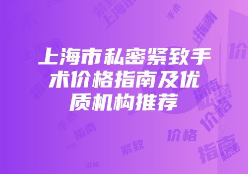 上海市私密紧致手术价格指南及优质机构推荐