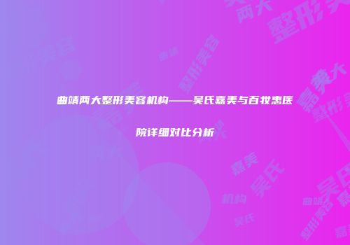 曲靖两大整形美容机构——吴氏嘉美与百妆惠医院详细对比分析