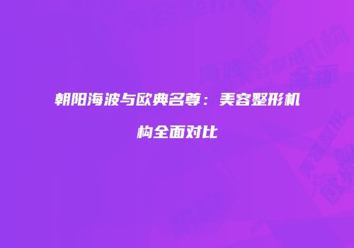 朝阳海波与欧典名尊：美容整形机构全面对比