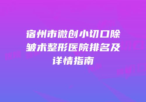 宿州市微创小切口除皱术整形医院排名及详情指南