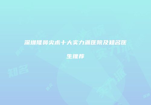 深圳隆鼻尖术十大实力派医院及知名医生推荐