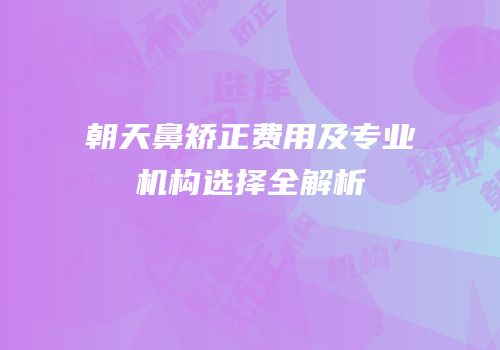朝天鼻矫正费用及专业机构选择全解析