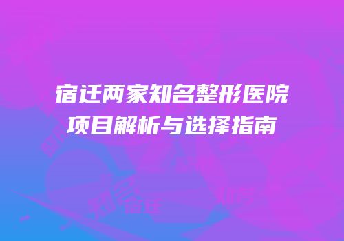 宿迁两家知名整形医院项目解析与选择指南