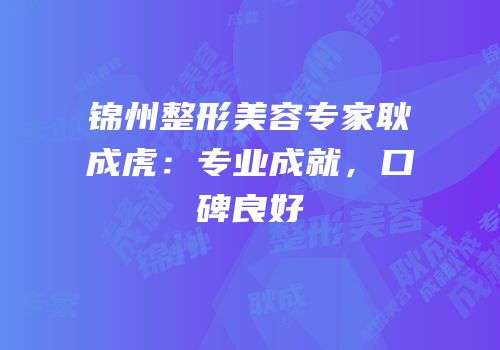 锦州整形美容专家耿成虎：专业成就，口碑良好