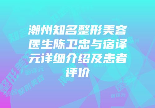 潮州知名整形美容医生陈卫忠与宿译元详细介绍及患者评价