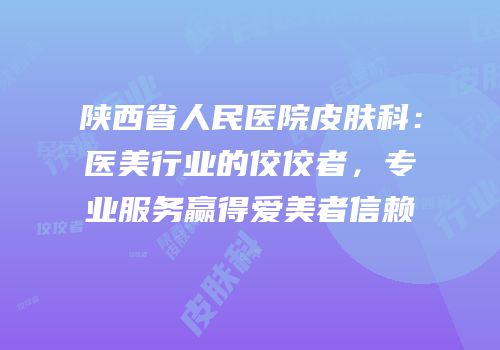 陕西省人民医院皮肤科：医美行业的佼佼者，专业服务赢得爱美者信赖