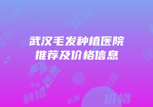 武汉毛发种植医院推荐及价格信息