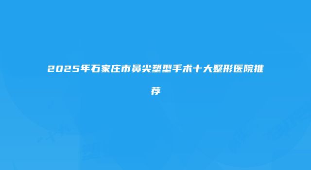 2025年石家庄市鼻尖塑型手术十大整形医院推荐