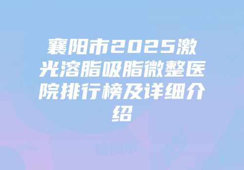 襄阳市2025激光溶脂吸脂微整医院排行榜及详细介绍