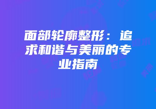 面部轮廓整形：追求和谐与美丽的专业指南