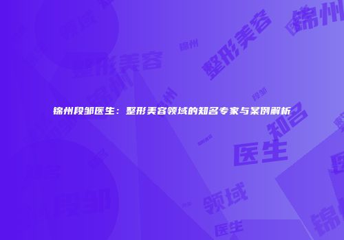 锦州段邹医生：整形美容领域的知名专家与案例解析