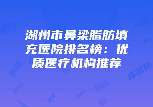 湖州市鼻梁脂肪填充医院排名榜：优质医疗机构推荐