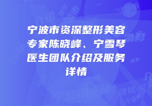 宁波市资深整形美容专家陈晓峰、宁雪琴医生团队介绍及服务详情