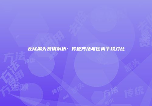 去除黑头费用解析：传统方法与医美手段对比