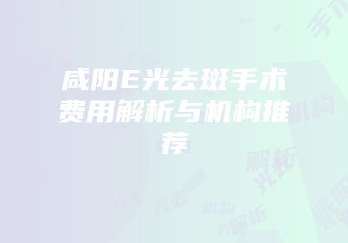 咸阳E光去斑手术费用解析与机构推荐