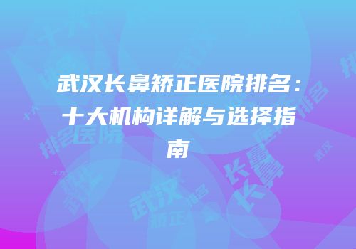 武汉长鼻矫正医院排名：十大机构详解与选择指南