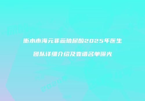 衡水市海元菲蕊玻尿酸2025年医生团队详细介绍及靠谱名单曝光