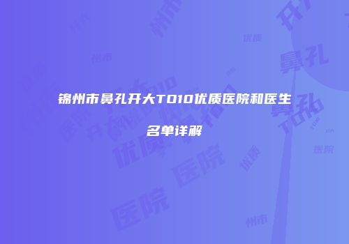 锦州市鼻孔开大TO10优质医院和医生名单详解