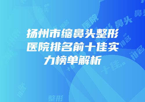 扬州市缩鼻头整形医院排名前十佳实力榜单解析