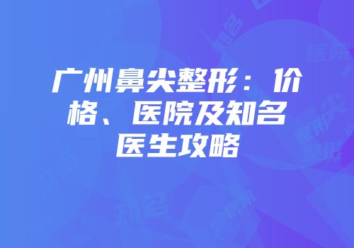 广州鼻尖整形：价格、医院及知名医生攻略