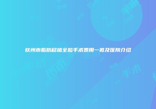 钦州市脂肪移植全脸手术费用一览及医院介绍