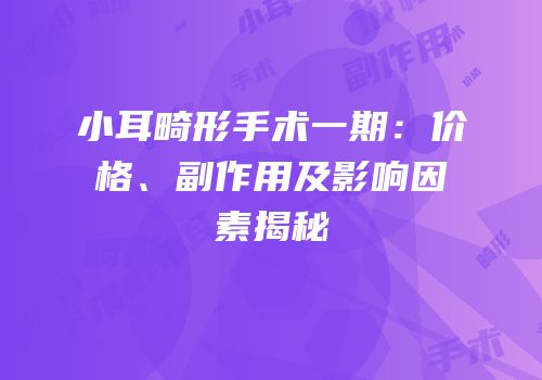 小耳畸形手术一期：价格、副作用及影响因素揭秘
