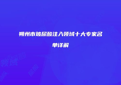 朔州市玻尿酸注入领域十大专家名单详解