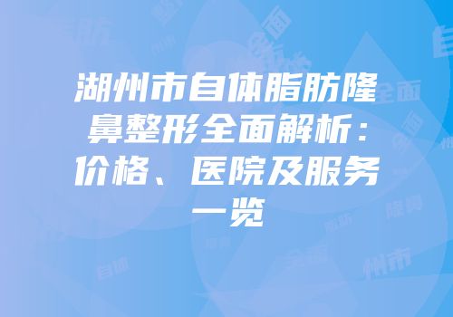 湖州市自体脂肪隆鼻整形全面解析：价格、医院及服务一览
