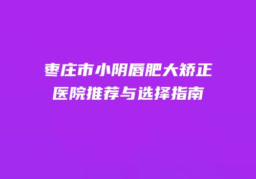 枣庄市小阴唇肥大矫正医院推荐与选择指南