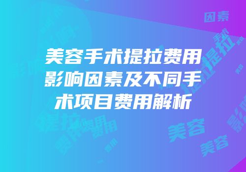 美容手术提拉费用影响因素及不同手术项目费用解析