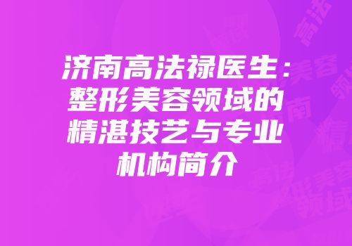 济南高法禄医生：整形美容领域的精湛技艺与专业机构简介