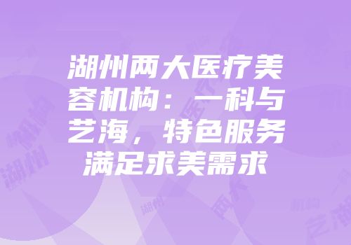 湖州两大医疗美容机构：一科与艺海，特色服务满足求美需求