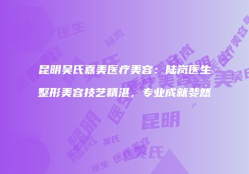 昆明吴氏嘉美医疗美容：陆岚医生整形美容技艺精湛，专业成就斐然