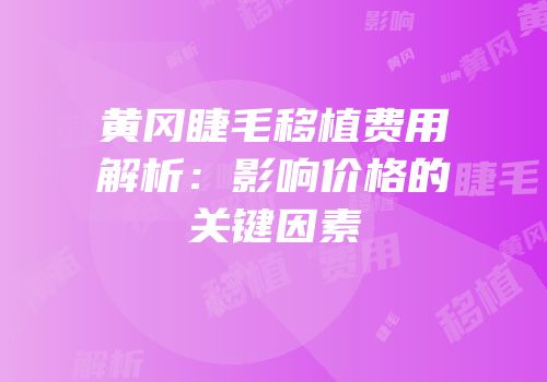 黄冈睫毛移植费用解析：影响价格的关键因素