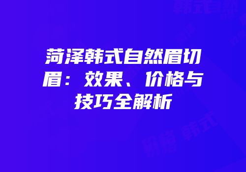 菏泽韩式自然眉切眉：效果、价格与技巧全解析