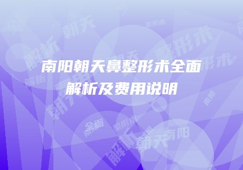 南阳朝天鼻整形术全面解析及费用说明