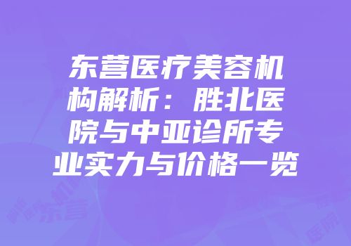东营医疗美容机构解析：胜北医院与中亚诊所专业实力与价格一览