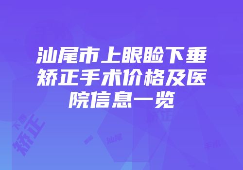 汕尾市上眼睑下垂矫正手术价格及医院信息一览