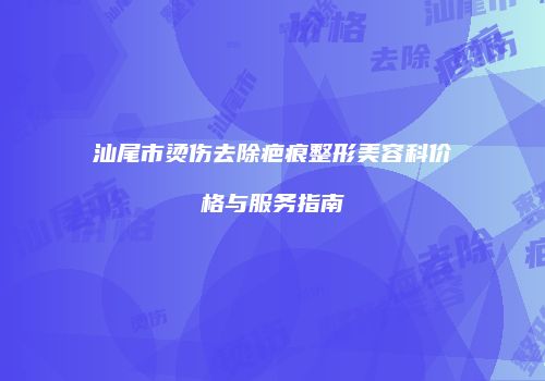 汕尾市烫伤去除疤痕整形美容科价格与服务指南