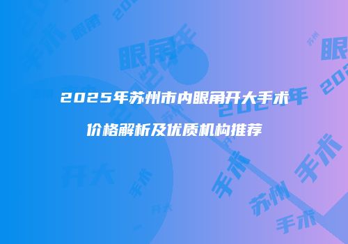 2025年苏州市内眼角开大手术价格解析及优质机构推荐