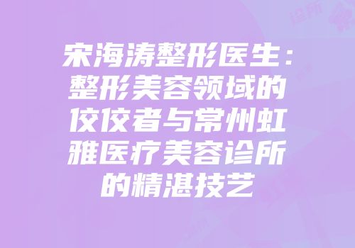 宋海涛整形医生：整形美容领域的佼佼者与常州虹雅医疗美容诊所的精湛技艺