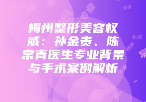 梅州整形美容权威：孙金贵、陈常青医生专业背景与手术案例解析