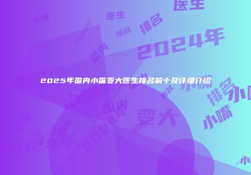 2025年国内小嘴变大医生排名前十及详细介绍