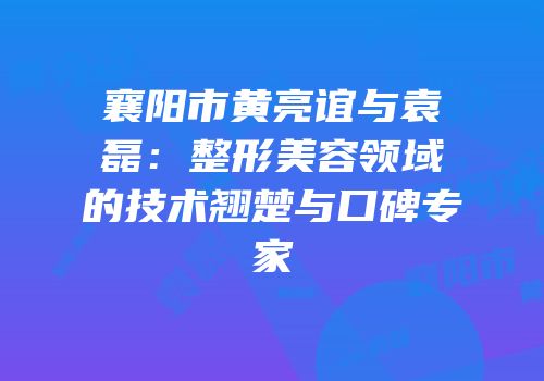 襄阳市黄亮谊与袁磊：整形美容领域的技术翘楚与口碑专家