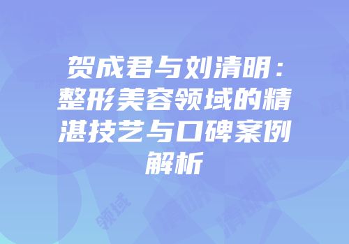 贺成君与刘清明：整形美容领域的精湛技艺与口碑案例解析