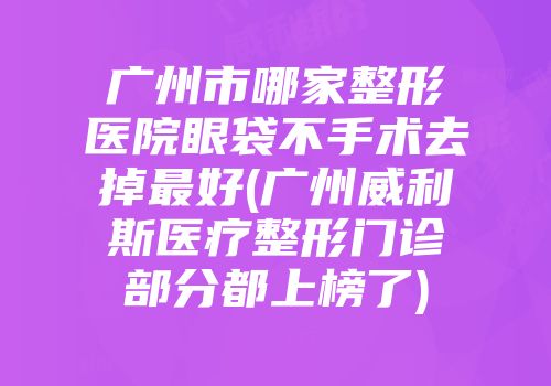 广州市哪家整形医院眼袋不手术去掉最好(广州威利斯医疗整形门诊部分都上榜了)