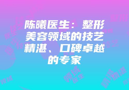 陈曦医生:整形美容领域的技艺精湛、口碑卓越的专家