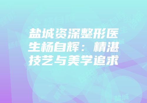 盐城资深整形医生杨自辉:精湛技艺与美学追求