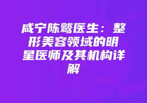 咸宁陈鹫医生:整形美容领域的明星医师及其机构详解