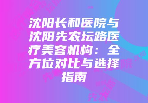 沈阳长和医院与沈阳先农坛路医疗美容机构：全方位对比与选择指南